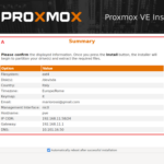 Installazione Proxmox VE – Schermata riepilogo configurazione